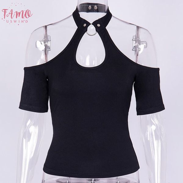 women t shirts club gothic black summer plain slim plain rivets hole punk style ol ladies female fashion goth chic, White
women t shirts club gothic black summer plain slim plain rivets hole punk style ol ladies female fashion goth chic, White