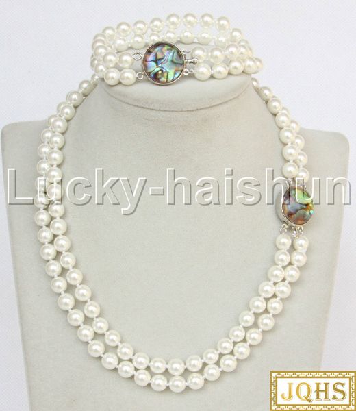 jqhs 17" 8" 2row string white south sea shell pearls necklace bracelet abalone clasp j13189, Silver
jqhs 17" 8" 2row string white south sea shell pearls necklace bracelet abalone clasp j13189, Silver