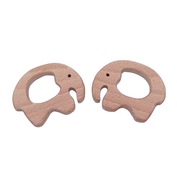 200pcs Natural Beech Wooden Elephant Shape Teether Rings Infant Wooden Teether Animals Baby Soothing Pain Relief Toys