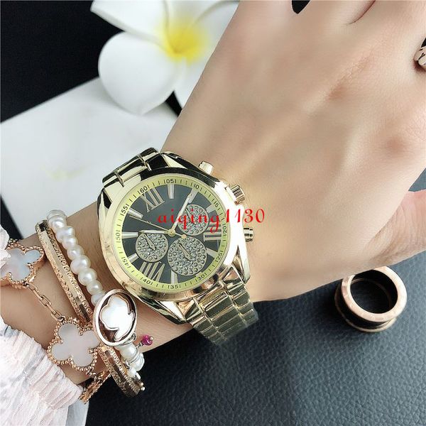 2020 новый горячий продавать высокого качества известный повседневный lady дизайнерские женщины rhinestone часы моды платье майкл дамы lmita, Slivery;brown