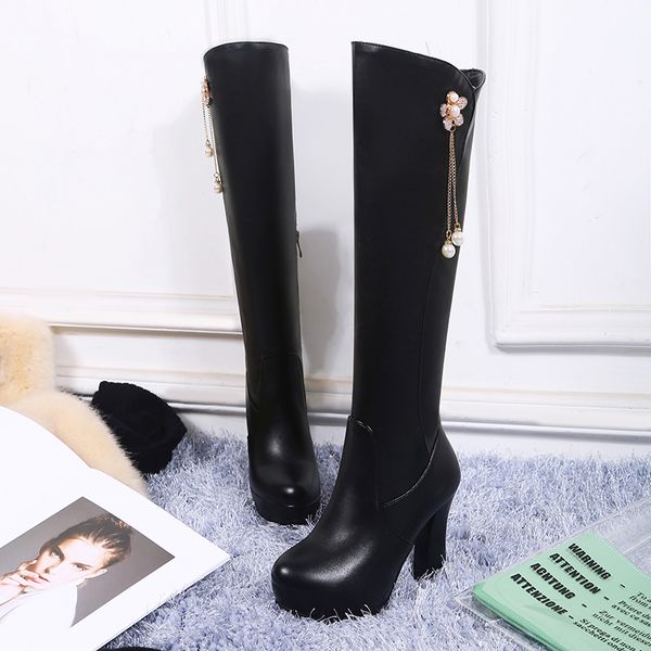 nasbavi autumn winter new fashion pu leather plush lining metal decoration round toe pearl zipper knee-high boots high heels, Black
nasbavi autumn winter new fashion pu leather plush lining metal decoration round toe pearl zipper knee-high boots high heels, Black