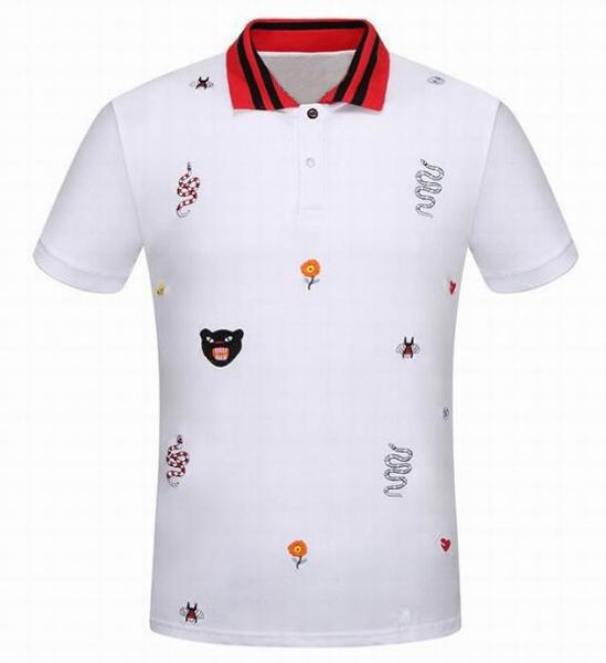 summer man casual polo shirts leopard snake bee flower printed summer cotton polos striped collar sport tees black white, White;black 
summer man casual polo shirts leopard snake bee flower printed summer cotton polos striped collar sport tees black white, White;black