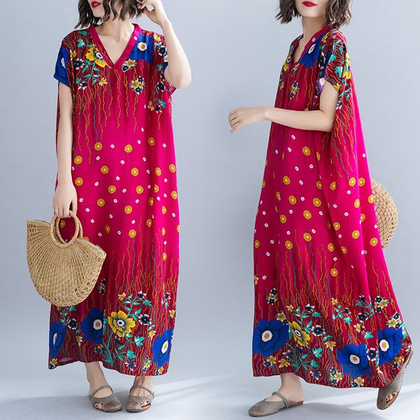 womens robes floral printed boho dress plus size summer dresses ankle length v neck short sleeve ladies clothes, Black;gray
womens robes floral printed boho dress plus size summer dresses ankle length v neck short sleeve ladies clothes, Black;gray