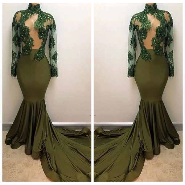 high neck sheer long sleeves mermaid prom dresses lace appliques slim 2019 long vestidos de festa evening party gowns formal, Black
high neck sheer long sleeves mermaid prom dresses lace appliques slim 2019 long vestidos de festa evening party gowns formal, Black