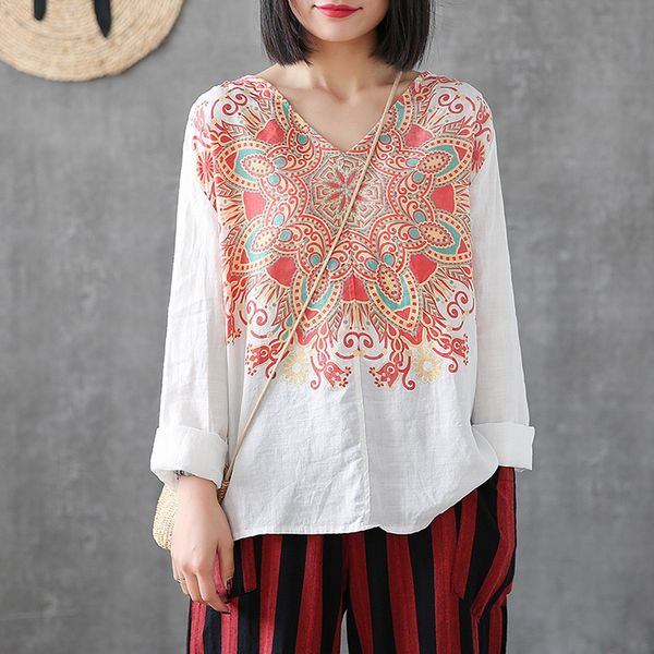 fashion vintage floral print blouse shirt 2019 summer long sleeve linen blouse v neck women shirts casual loose chemise, White
fashion vintage floral print blouse shirt 2019 summer long sleeve linen blouse v neck women shirts casual loose chemise, White