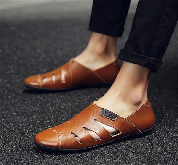 2018 new summer cut out men business round toe shoes male sandals breathable british leather single shoes, Black
2018 new summer cut out men business round toe shoes male sandals breathable british leather single shoes, Black
