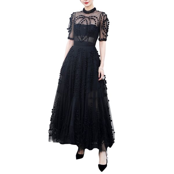 pompom heart pattern sheer dress black maxi woman dresses round neck short sleeve floor length long summer dress party gown, Black;gray
pompom heart pattern sheer dress black maxi woman dresses round neck short sleeve floor length long summer dress party gown, Black;gray