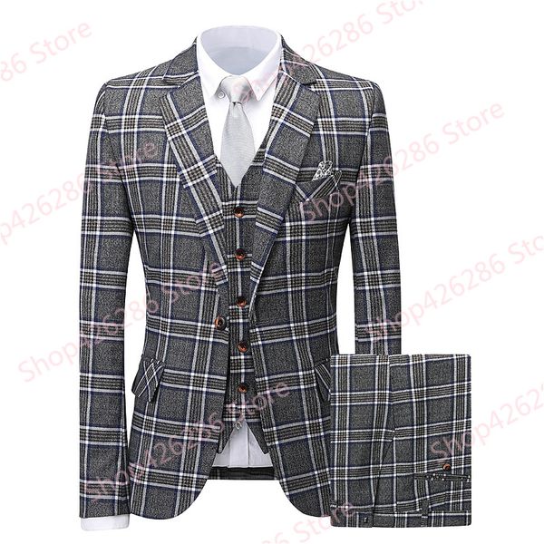 men's suits & blazers suit handsome plaid 3 piece jacket vest pants sets formal wedding groom tuxedo tern masculino slim fit business 2, White;black
men's suits & blazers suit handsome plaid 3 piece jacket vest pants sets formal wedding groom tuxedo tern masculino slim fit business 2, White;black