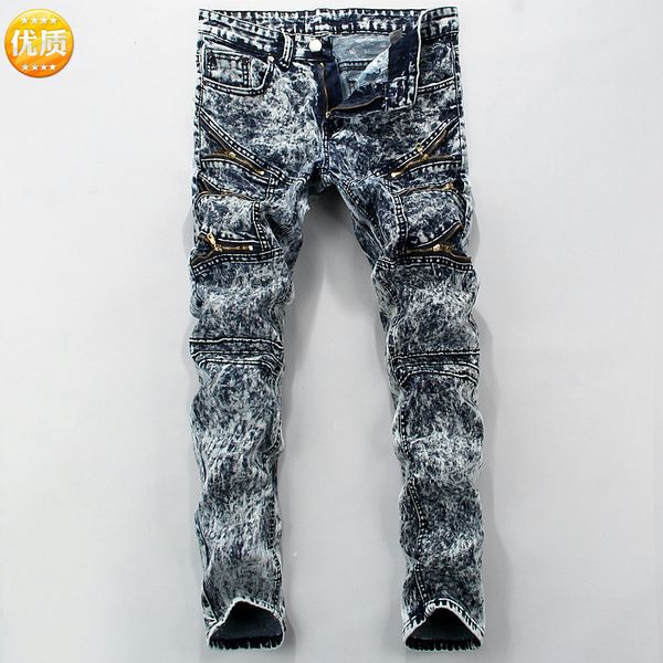 2020 new denim wash skinny jeans with zipper, Blue