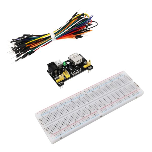 breadboard black power module + 830 hole premium loaf board + 65 colorful bread lines kit
breadboard black power module + 830 hole premium loaf board + 65 colorful bread lines kit