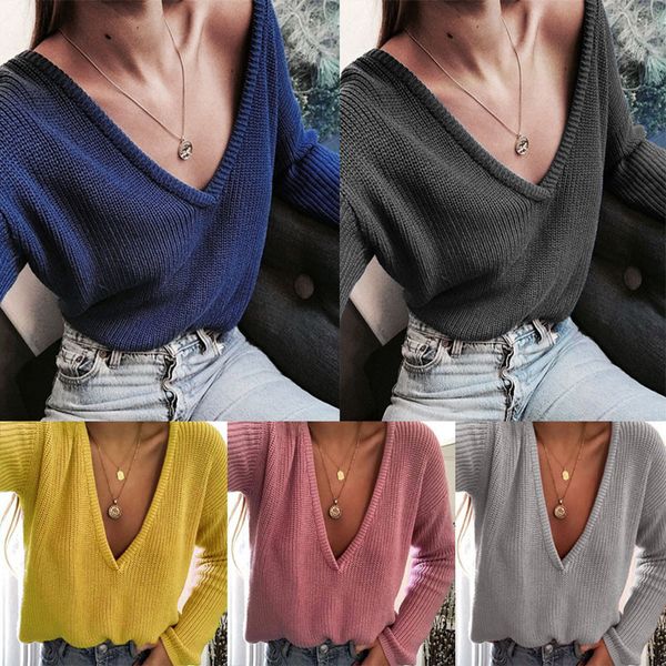 2019 new fashion 4 color women casual deep v neck knitted sweater jumper long sleeve pullover plus size xl, White;black
2019 new fashion 4 color women casual deep v neck knitted sweater jumper long sleeve pullover plus size xl, White;black