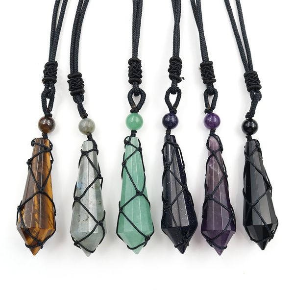 wholesale 10 pcs hexagon prism rock crystal pendant handmade weave rope chain necklace tiger eye stone jewelry, Silver
wholesale 10 pcs hexagon prism rock crystal pendant handmade weave rope chain necklace tiger eye stone jewelry, Silver