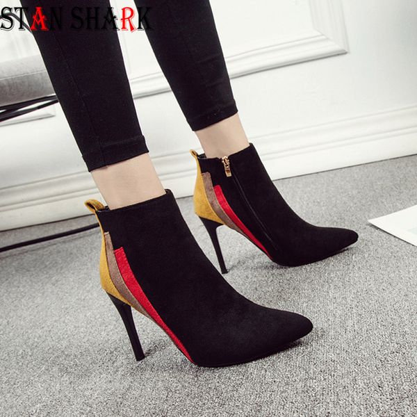 women boots mixed colors thin heel ankle boots women high heel pointed toe zipper casual shoes botines mujer, Black
women boots mixed colors thin heel ankle boots women high heel pointed toe zipper casual shoes botines mujer, Black