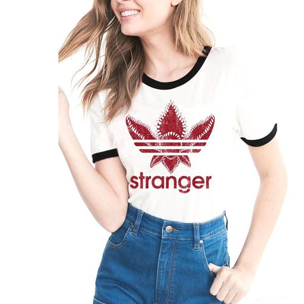 New Stranger Things T-Shirt Monster Printed Women's Clothing with Cummerbund Balck Piping White Lady Tops
New Stranger Things T-Shirt Monster Printed Women's Clothing with Cummerbund Balck Piping White Lady Tops
