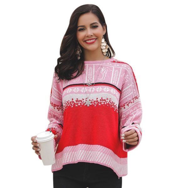 women's new christmas snowflake print oversizes pullover long sleeve large size sweater woman vintage sweater, White;black
women's new christmas snowflake print oversizes pullover long sleeve large size sweater woman vintage sweater, White;black