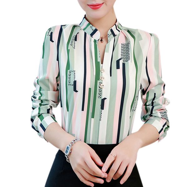women breathable chiffon blouse long sleeve striped print shirt slim blouse s-xl, White
women breathable chiffon blouse long sleeve striped print shirt slim blouse s-xl, White