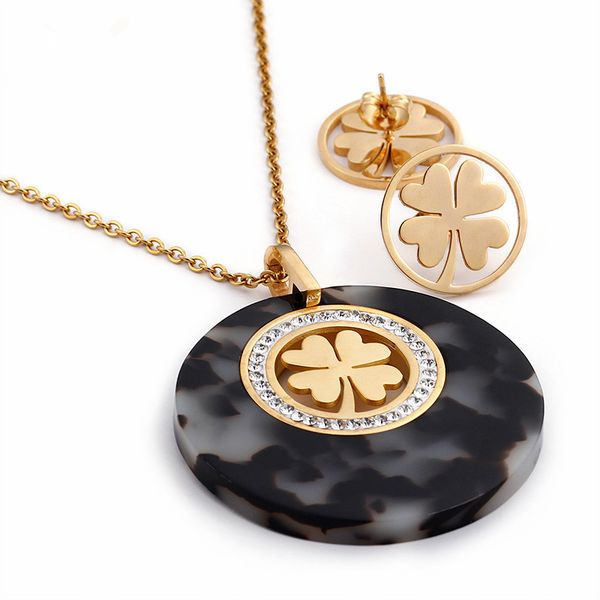 brand jewelry gold color clover rhinestone circle pendant necklace & earrings with black glasses glue for women party gift, Silver
brand jewelry gold color clover rhinestone circle pendant necklace & earrings with black glasses glue for women party gift, Silver