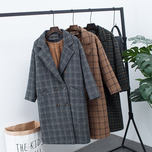 autumn and winter new woolen coat female korean version of the thick long section of the plaid coat double-breasted slim was thin, Black
autumn and winter new woolen coat female korean version of the thick long section of the plaid coat double-breasted slim was thin, Black