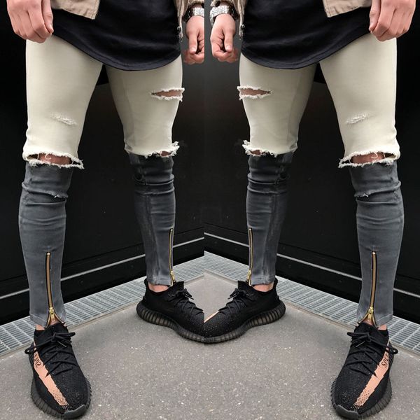 2018 new men ripped holes jeans zip skinny biker jeans black white with pleated patchwork slim fit hip hop men pants
2018 new men ripped holes jeans zip skinny biker jeans black white with pleated patchwork slim fit hip hop men pants