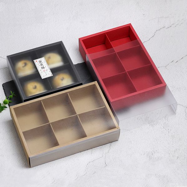 

6pcs cookie biscuit box drawer kraft paper box window cake macaron gift packaging wedding birthday party 4/6grid gift boxes