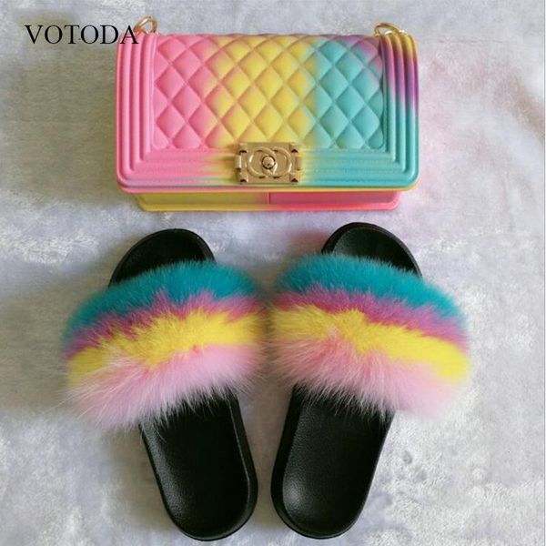 women fur slides 100% real fox fur slippers rainbow jelly bags slides indoor fluffy cute fur flip flops travel furry shoes set cj191116, Black
women fur slides 100% real fox fur slippers rainbow jelly bags slides indoor fluffy cute fur flip flops travel furry shoes set cj191116, Black