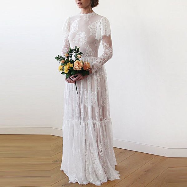 vintage country wedding dresses bridal gown lace illusion long sleeves pleated floor length designer wedding gowns, White
vintage country wedding dresses bridal gown lace illusion long sleeves pleated floor length designer wedding gowns, White