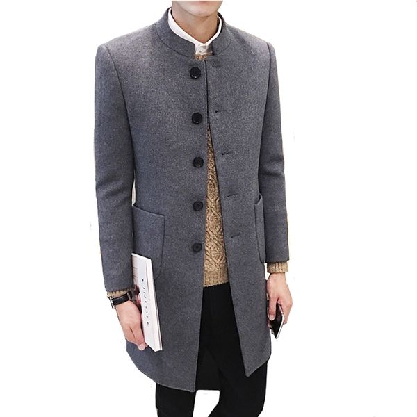trench coat men's winter thicken chinese stand collar solid color single-breasted slim mid-length wool windbreaker, Black
trench coat men's winter thicken chinese stand collar solid color single-breasted slim mid-length wool windbreaker, Black