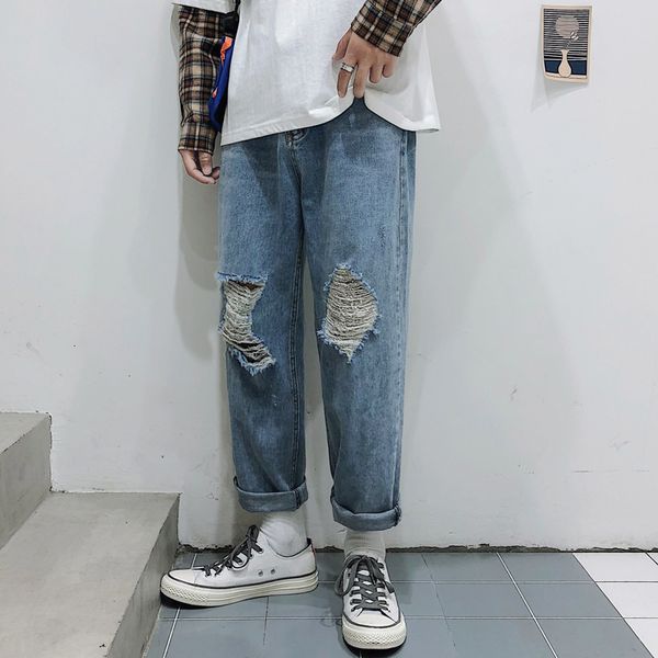 men's jeans 2019 autumn and winter straight solid color loose wild hole jeans young people personality fashion men's clothing, Blue
men's jeans 2019 autumn and winter straight solid color loose wild hole jeans young people personality fashion men's clothing, Blue