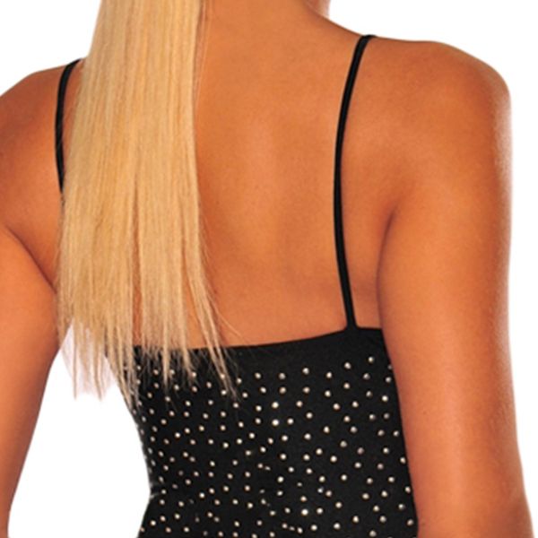 ins shi ying silk silver rhine mens dress bottom womens summer v-neck suspenders high elastic leotard sale, Black;white