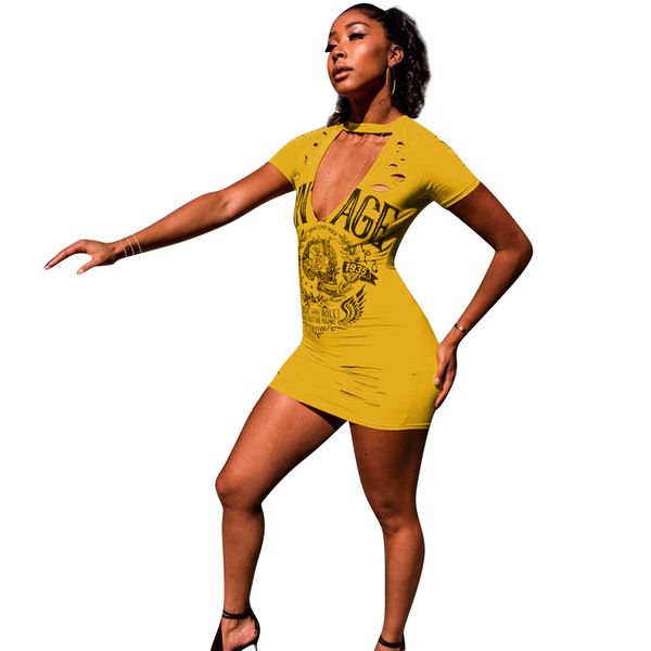 Women Rock Yellow Tshirt Dress Deep V-neck Hollow Out Designer Sheath Bodycon Dresses Summer Clothing
Women Rock Yellow Tshirt Dress Deep V-neck Hollow Out Designer Sheath Bodycon Dresses Summer Clothing