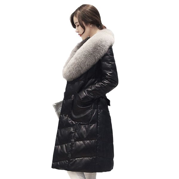 genuine leather jacket women duck down winter jacket women clothes 2018 fur collor korean slim long coat zt617, Black
genuine leather jacket women duck down winter jacket women clothes 2018 fur collor korean slim long coat zt617, Black