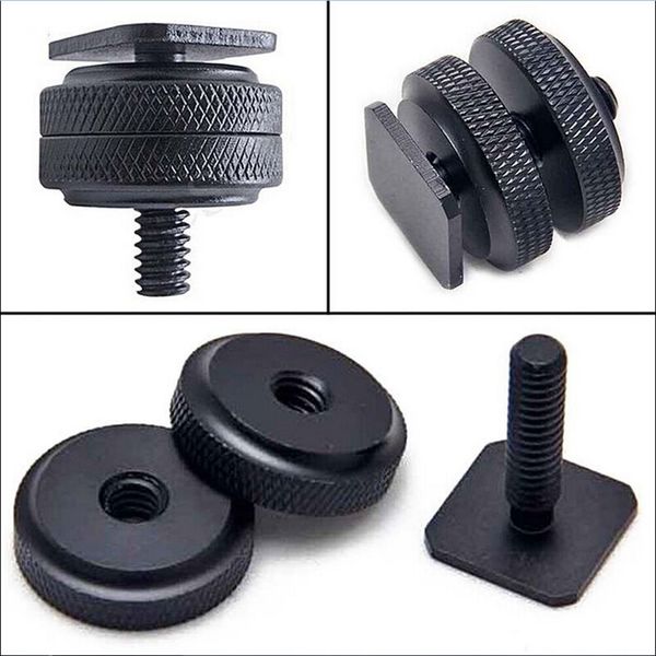 1/4" inch dual nuts tripod mount screw to flash camera shoe adapter 
1/4" inch dual nuts tripod mount screw to flash camera shoe adapter