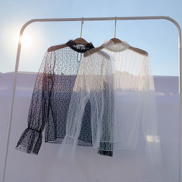 women tshirt flower mesh chiffon tulle flared sleeve ruffles shirt vintage slim pullover, White
women tshirt flower mesh chiffon tulle flared sleeve ruffles shirt vintage slim pullover, White
