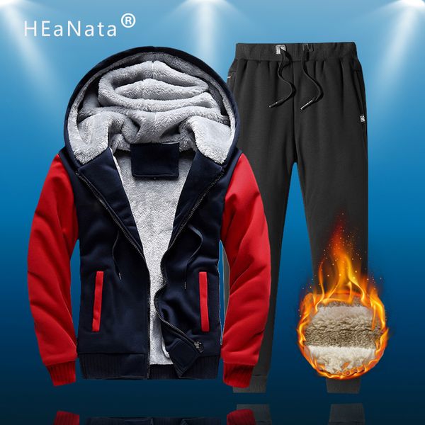 training sport suit men winter tracksuit men's warm hooded sportswear fleece lined thick running 2pcs jacket pants set male, White;black
training sport suit men winter tracksuit men's warm hooded sportswear fleece lined thick running 2pcs jacket pants set male, White;black