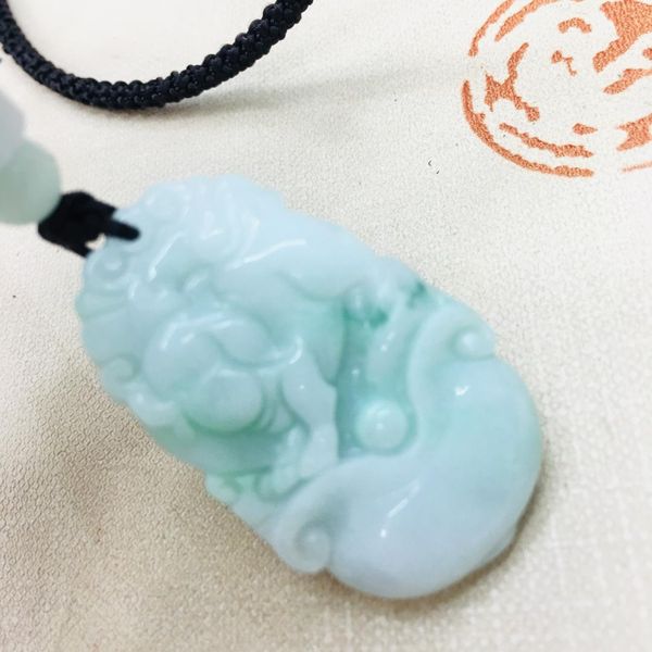 

pure natural emerald jade hand-carved two-color zodiac pig pendant with simple necklace men and women sweater chain, Silver