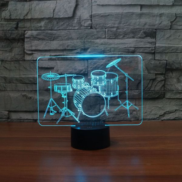 Drum Kit 3d Led Night Light Led Acrylic Colorful Lights Creative Gift Kids Table Lamp Atmosphere Drum Set 3d Illusion Lamp