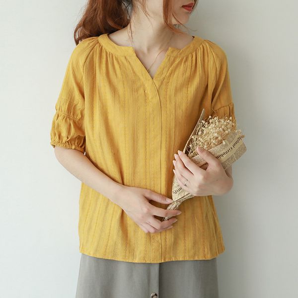 johnature women cotton linen t-shirts casual korean style 2019 summer new brief short sleeve v-neck women solid color t-shirts y19072701, White
johnature women cotton linen t-shirts casual korean style 2019 summer new brief short sleeve v-neck women solid color t-shirts y19072701, White