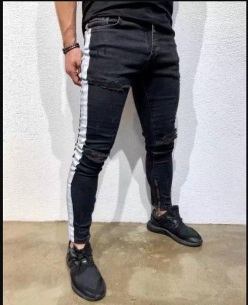 slim street style mens clothing fashion high street knee white striped designer black jeans holes ripped jeans, Blue
slim street style mens clothing fashion high street knee white striped designer black jeans holes ripped jeans, Blue