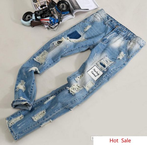 man light blue straight jeans ripped patchwork holes slim fit long trousers men clothing
man light blue straight jeans ripped patchwork holes slim fit long trousers men clothing