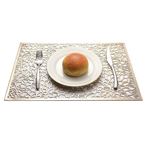 dining table placemat hollowed kitchen cup mat gold plating coaster rectangle hibiscus flowers placemat table mat pad #8 
dining table placemat hollowed kitchen cup mat gold plating coaster rectangle hibiscus flowers placemat table mat pad #8