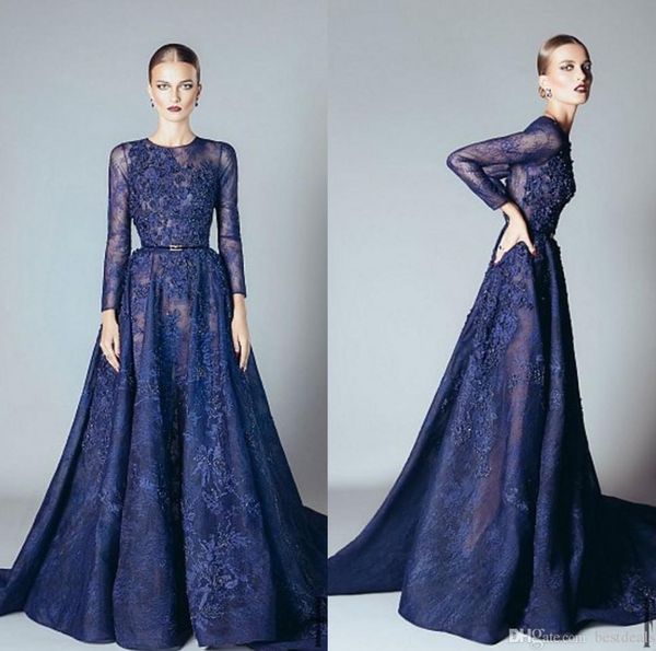 2020 ellie saab evening dresses navy blue beaded appliques lace prom dress long sleeve dubai arabic evening gowns vestidos formal, Black;red
2020 ellie saab evening dresses navy blue beaded appliques lace prom dress long sleeve dubai arabic evening gowns vestidos formal, Black;red