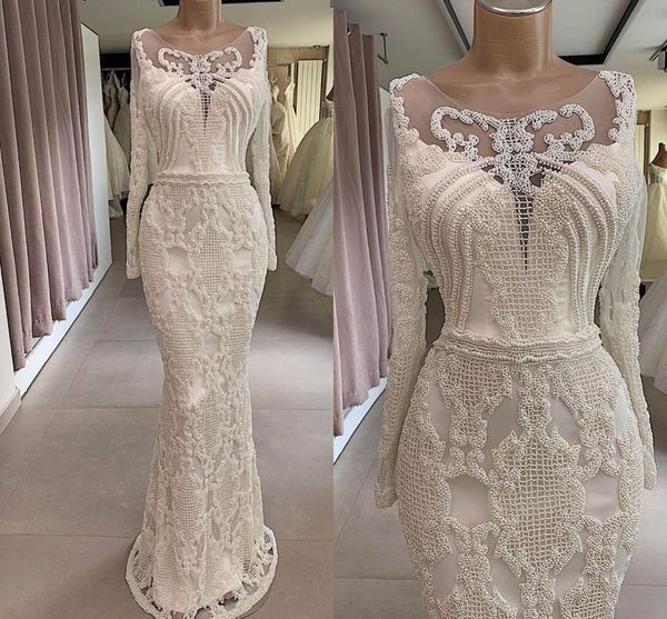 luxury pearls beaded mermaid wedding dresses vintage sheath long sleeves jewel neck long plus size bridal gown, White
luxury pearls beaded mermaid wedding dresses vintage sheath long sleeves jewel neck long plus size bridal gown, White