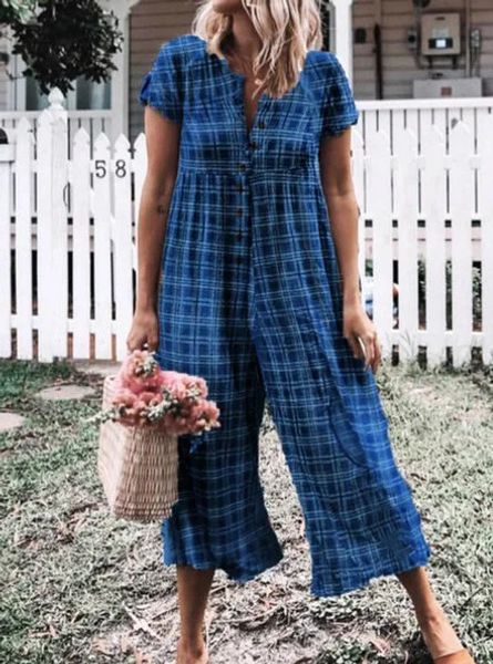 Plaid Printed Jumpsuits For Women Summer Loose Casual Wearing Fashion Female Rompers Button Full Length Apparel
Plaid Printed Jumpsuits For Women Summer Loose Casual Wearing Fashion Female Rompers Button Full Length Apparel