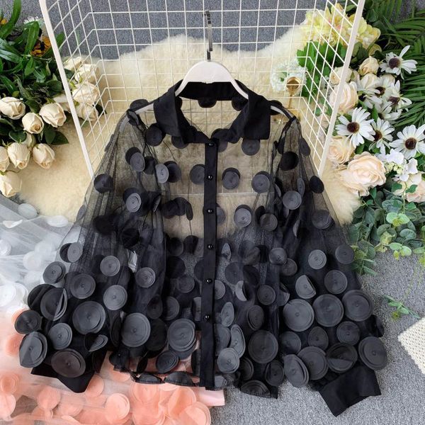 casual turn down collar mesh blouse shirt flower pearl lantern sleeve feminine blouse women summer female, White
casual turn down collar mesh blouse shirt flower pearl lantern sleeve feminine blouse women summer female, White