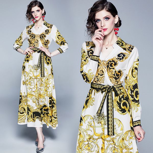 new style runway women's vintage luxury button front up baroque floral printed dresses fall spring office lady slim party evening dress, Black;gray
new style runway women's vintage luxury button front up baroque floral printed dresses fall spring office lady slim party evening dress, Black;gray