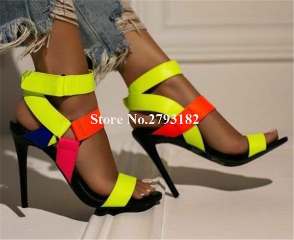 women charming multi-colored straps stiletto heel gladiator sandals patchwork buckles ankle strap high heel sandals dress heels, Black
women charming multi-colored straps stiletto heel gladiator sandals patchwork buckles ankle strap high heel sandals dress heels, Black