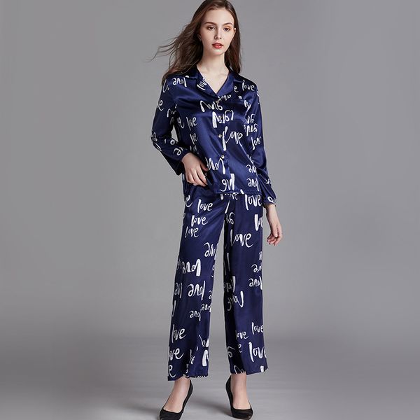 women blue print pajamas set satin long sleeve 2pcs sleepwear casual silky nightwear shirt&pants 2020 new home clothes, Black;red
women blue print pajamas set satin long sleeve 2pcs sleepwear casual silky nightwear shirt&pants 2020 new home clothes, Black;red