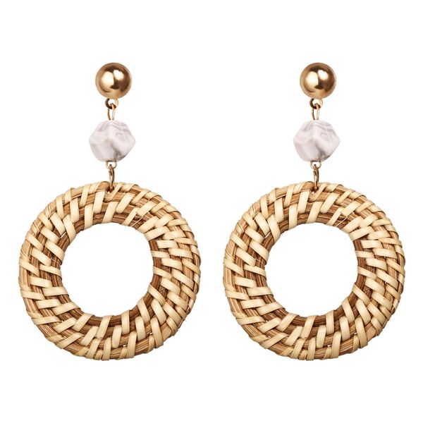 european and american new type hoop earrings creative retro woven round wooden holiday party gift earrings, Golden;silver
european and american new type hoop earrings creative retro woven round wooden holiday party gift earrings, Golden;silver