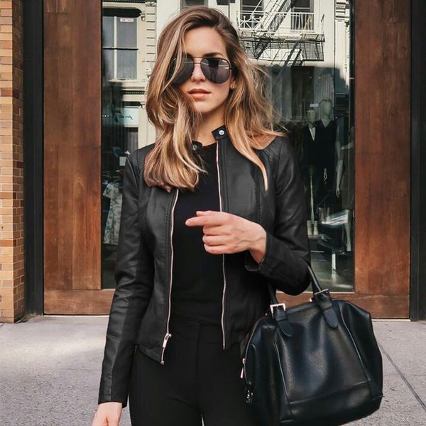 women slim black leather jacket 2020 autumn oversized streetwear with zipper pu leather coats casual outwear jaqueta de couro
women slim black leather jacket 2020 autumn oversized streetwear with zipper pu leather coats casual outwear jaqueta de couro