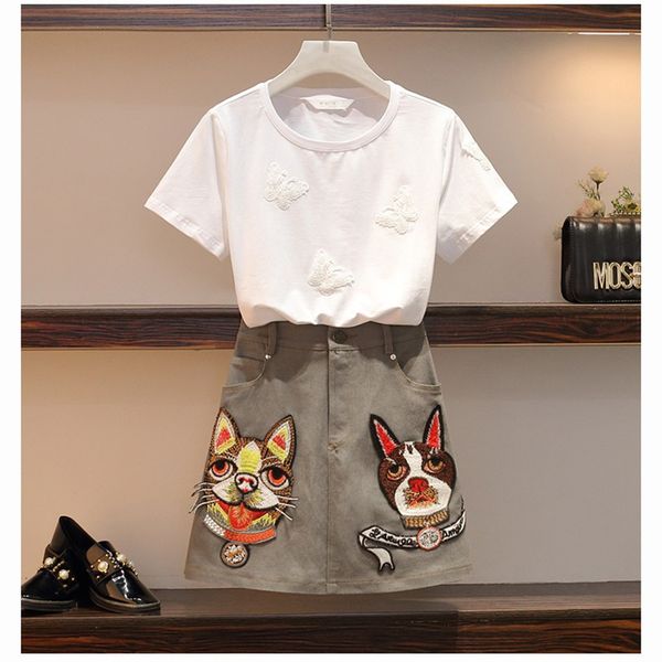 denim skirt two pieces solid butterfly applique embroidered animal denim skirt fashion women's plus size outfit, White
denim skirt two pieces solid butterfly applique embroidered animal denim skirt fashion women's plus size outfit, White